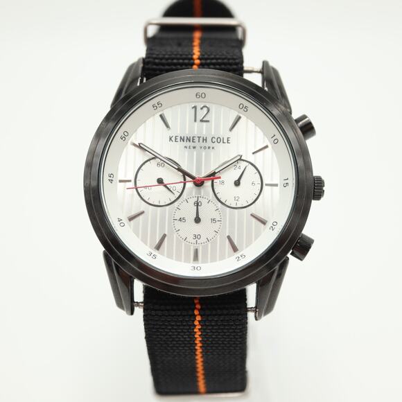 Kenneth Cole NY Mens 45mm Chronograph Watch Black Orange Nylon w New Battery - Picture 5 of 11